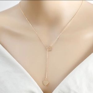 Gold Filled Double Heart Lariat Necklace